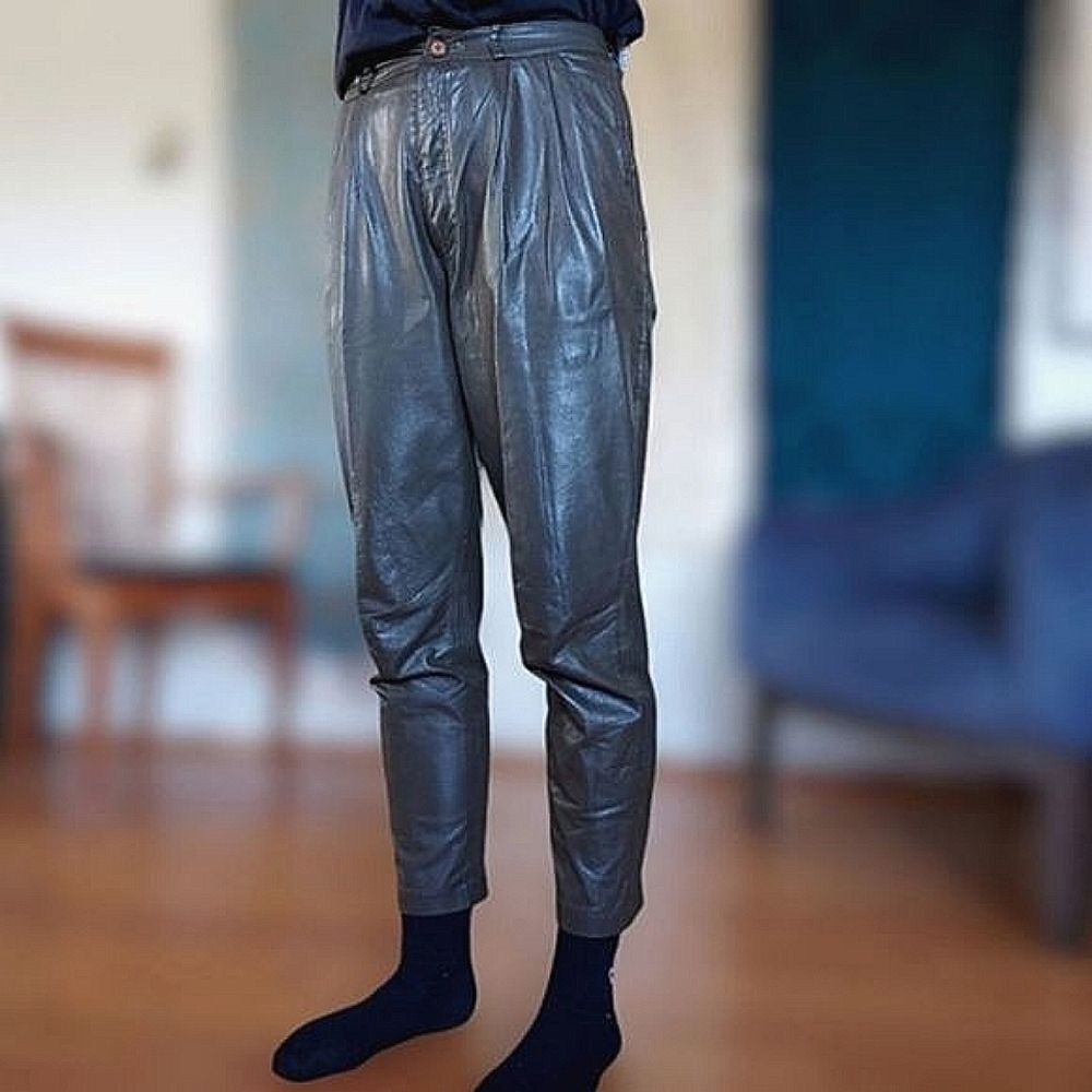 Vtg 80s Carla New York olive cropped leather trousers - Picture 2 of 14